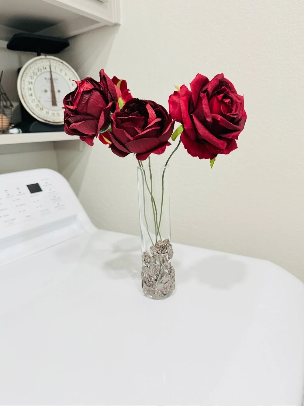 1995 Arthur Court Bunny & Roses Bud Vase Cast Aluminum with Faux Burgundy Stems